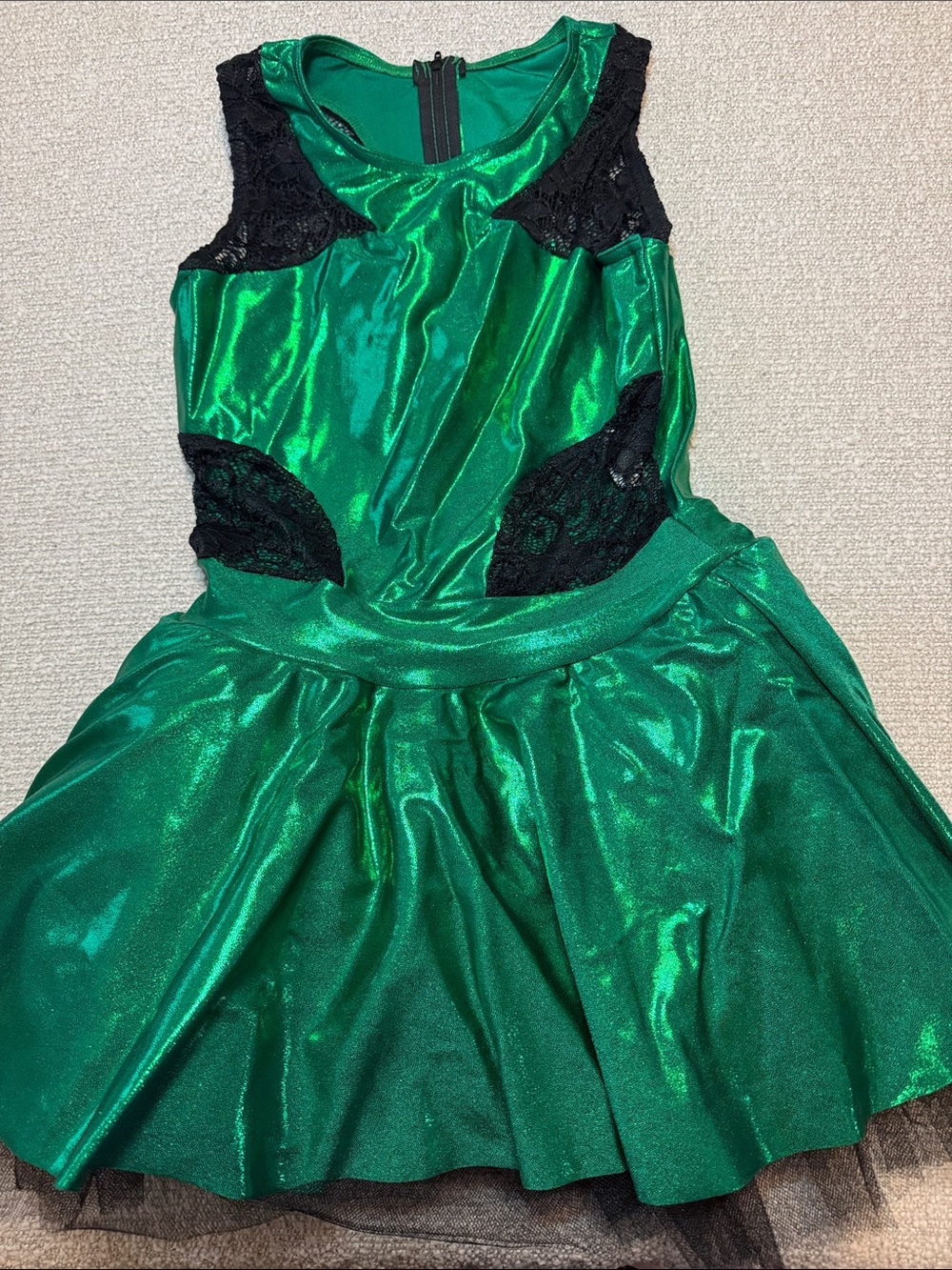 Green Shimmer Girls' Costume Dress with Black Lace